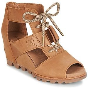 Sorel Joanie LaceUp Wedge Sandals Tan US 9.5
